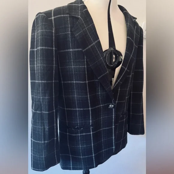 Vintage Sag Harbor Checkered Blazer – Black Wool Jacket, Women’s 12 - Picture 3 of 6
